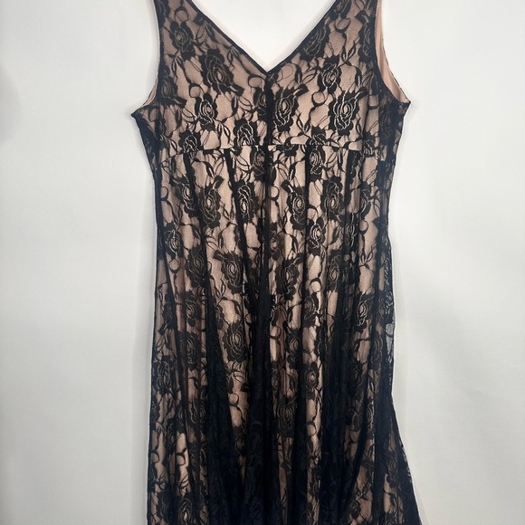 Fit and Flare Black/Tan Lace Overlay‎ Sleeveless Dress | 14W - Picture 6 of 10